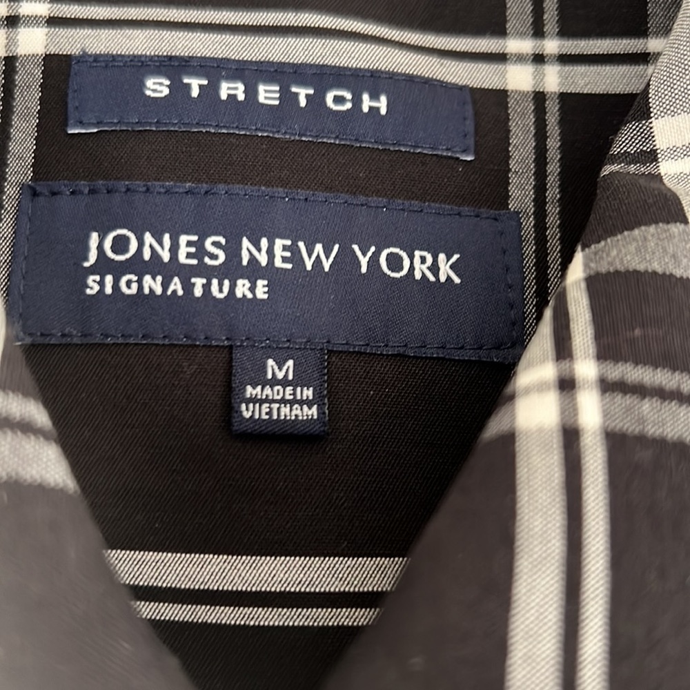 Jones New York stretch raincoat short trench. B&W plaid. - Picture 2 of 9